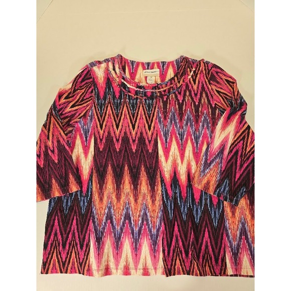 Alfred Dunner Women's 2X Multicolor Zig Zag Print 3/4 Sleeve Top Blouse 2X - Picture 1 of 8
